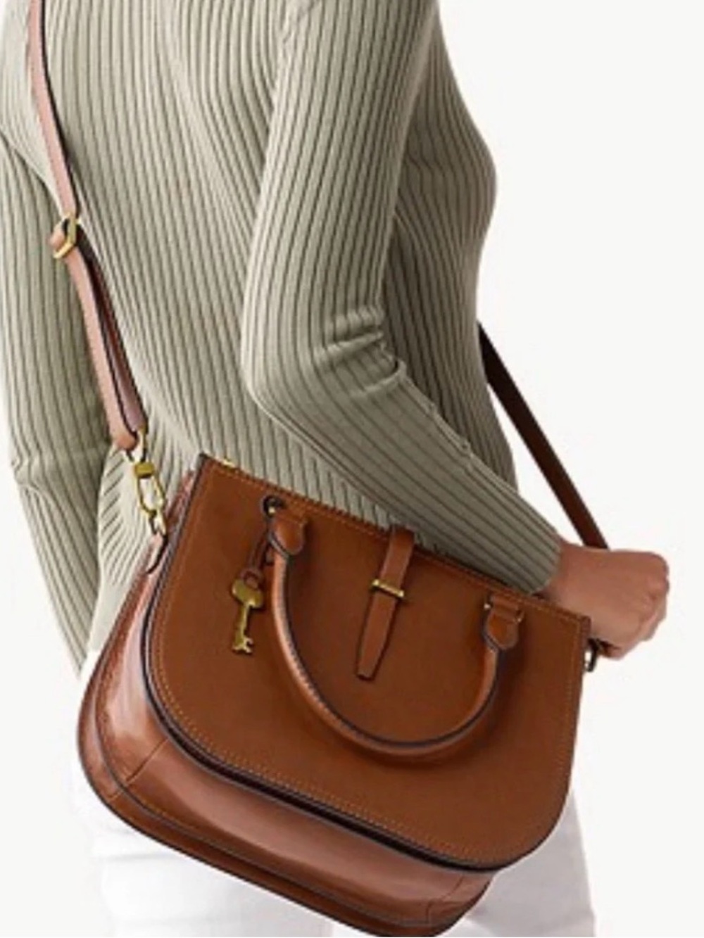 Fossil Ryder Satchel Large leather bag, Streetwear Brown Tan Luxury